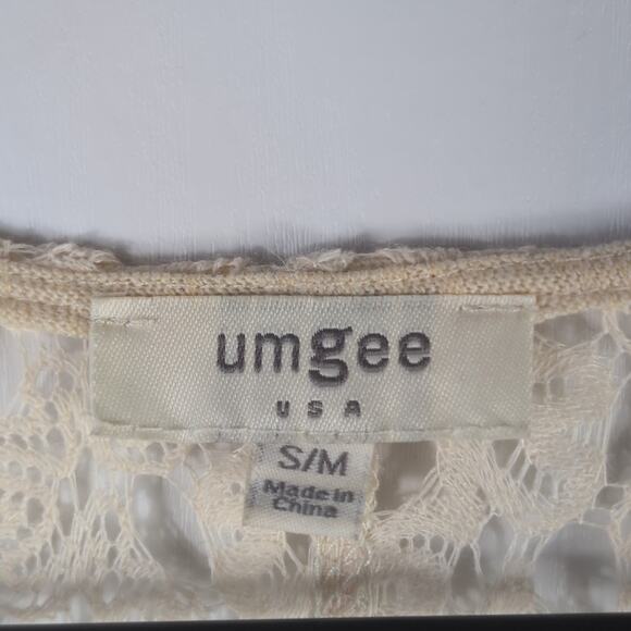 Umgee Cardigan Womens S/M Beige Sheer Crochet Lace Boho Drape Hem 3/4 Sleeve - Picture 3 of 12